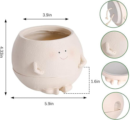 NINIPAPA Self Watering Plant Pot 4 Inch Cute Smile Face Planter Pot for Indoor Outdoor Plants with Drainage Hole Unique Flower Pots for Succulent/Herbs/Violets