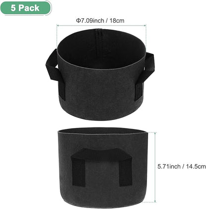 5-Pack Plant Grow Bags 1 Gallon Grow Bags 300G Thickened Fabric Pots with Durable Handles Plant Garden Grow Pots for Fruits/Vegetables/Flowers/Plants [Black]
