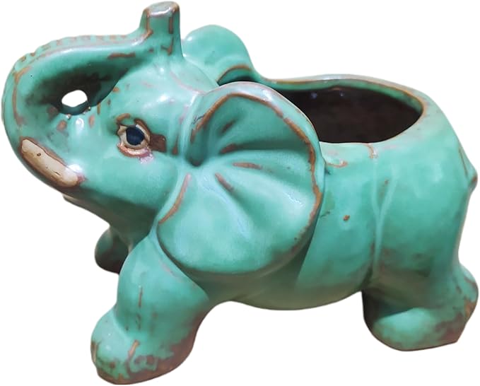 Cute Animal Elephant Shaped Ceramic Succulent Cactus Air Plant Flower Pots Planters-Plant Not Included (Pleasant Elephant)