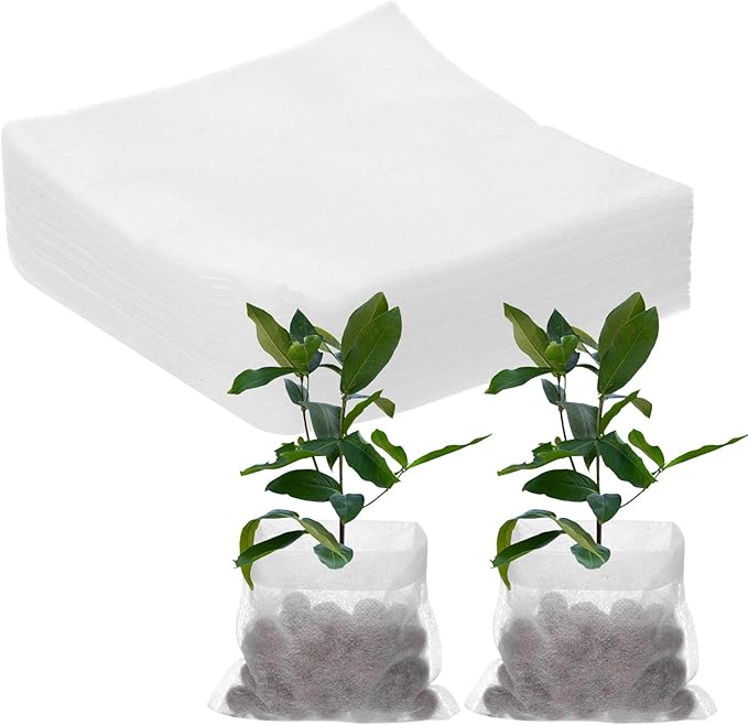 100-Pack Nursery Growing Bags, 7.9" x 7.9" Non-Woven Plant Nursery Bags, Fabric Seeding Pots Pouch for Seed Starting/Soil Transplant/Home Garden Supply [White]