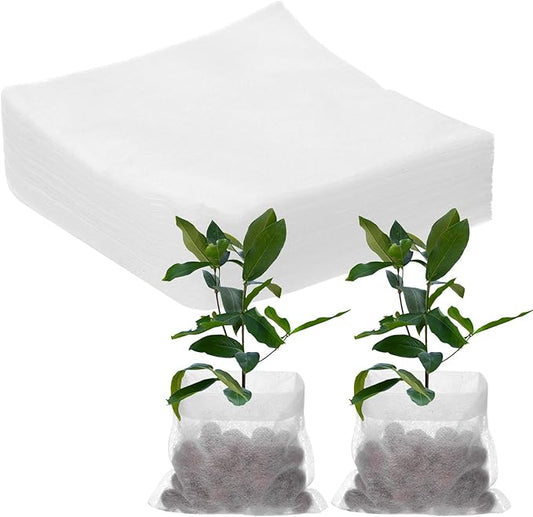 100-Pack Nursery Growing Bags, 7.9" x 7.9" Non-Woven Plant Nursery Bags, Fabric Seeding Pots Pouch for Seed Starting/Soil Transplant/Home Garden Supply [White]
