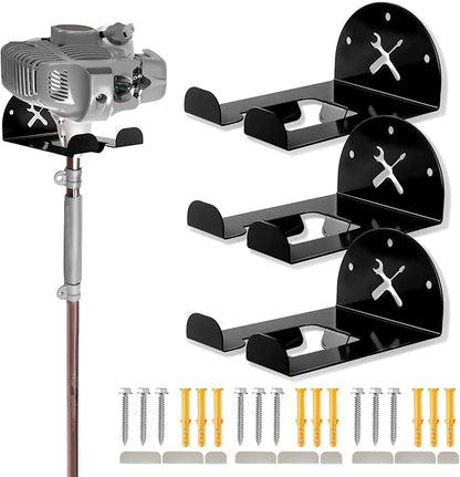 Upgraded Trimmer Rack Wall Mount - 8" Heavy Duty Weed Eater Hanger for Garage Wall Bracket, Garden Power Tool Holder Organizer Hooks for Grass Trimmer, Hedge Trimmer, Leaf Blower and Chainsaw, Black3