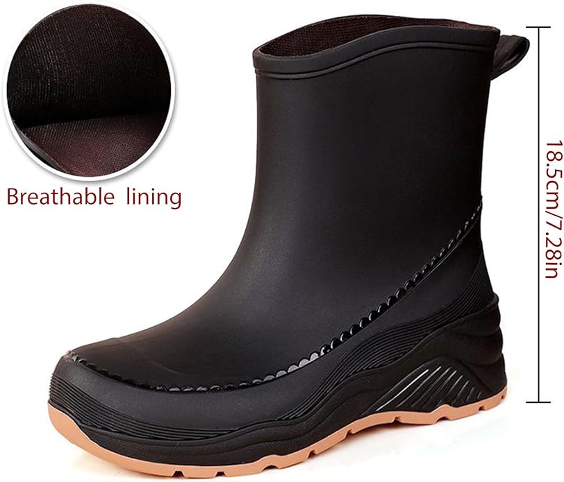 Women'S Chunky Platform Rain Ankle Boot Fashion Comfort Round Toe Waterproof Anti-Slip Thick Sole Pull On Garden Chelsea Rain Boots for Outdoor Work Booties