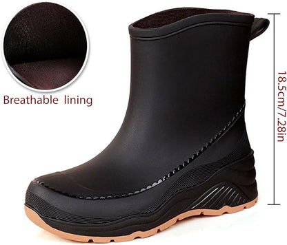 Women'S Chunky Platform Rain Ankle Boot Fashion Comfort Round Toe Waterproof Anti-Slip Thick Sole Pull On Garden Chelsea Rain Boots for Outdoor Work Booties