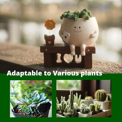 Smiley Face Planter Pots Sitting Sunflower Planter, Cute Planters for Indoor Outdoor Plants, Succulent Pots with Drainage Hole Unique Ideals Gift for Plant Lovers