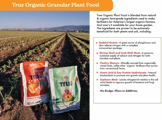 True Organic All Purpose Plant Food – Organic Fertilizer for Fruits, Vegetables, Flowers, and Herbs – 12lb Bag Covers 261 sq. ft.