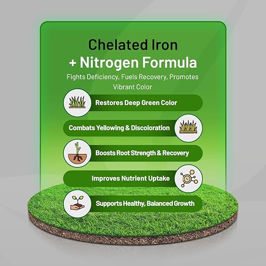 Covington Chelated Liquid Iron Concentrate (32oz) Lawn & Garden Liquid Iron & Nitrogen Supplement for Plants, Shrubs & Trees, Treats Deficiency, Discoloration, Stunted Growth & Root Stress