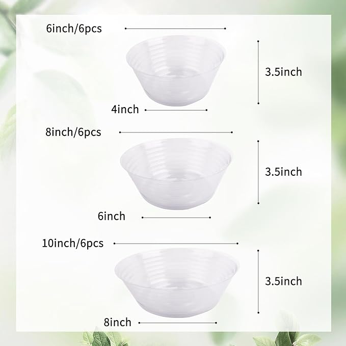 18 Pieces Plastic Plant Saucers - Clear Deep Drip Trays, Thickened Saucers for Pots, Plant Drip Trays for Home Garden Indoor and Outdoor Potted Plants(6, 8, 10 Inch)
