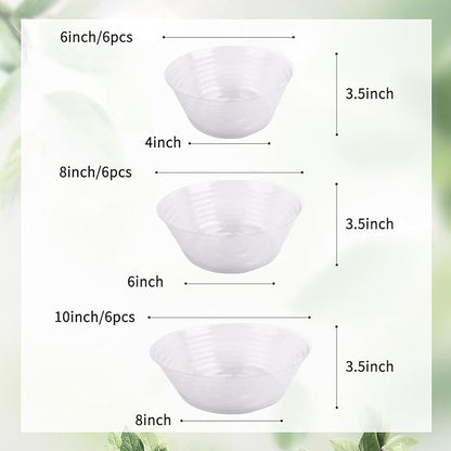 18 Pieces Plastic Plant Saucers - Clear Deep Drip Trays, Thickened Saucers for Pots, Plant Drip Trays for Home Garden Indoor and Outdoor Potted Plants(6, 8, 10 Inch)