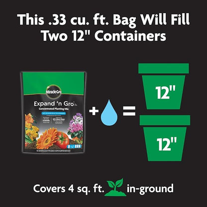 Miracle-Gro Planting Mix, .33 cu. ft., 2-Pack | Concentrated | Expands to 1 cu. ft. | For Containers | For In-Ground Use
