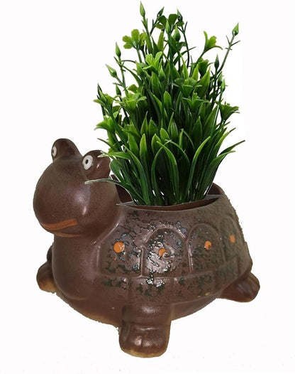 Ceramic Succulent Plant Pot Cactus Plant Pot Flower Pot Container Planter with Drainage Hole Home Office Desk Garden Gift Idea Animal Shaped Flower Pot Cute Vase Pot (Brown Tortoise)