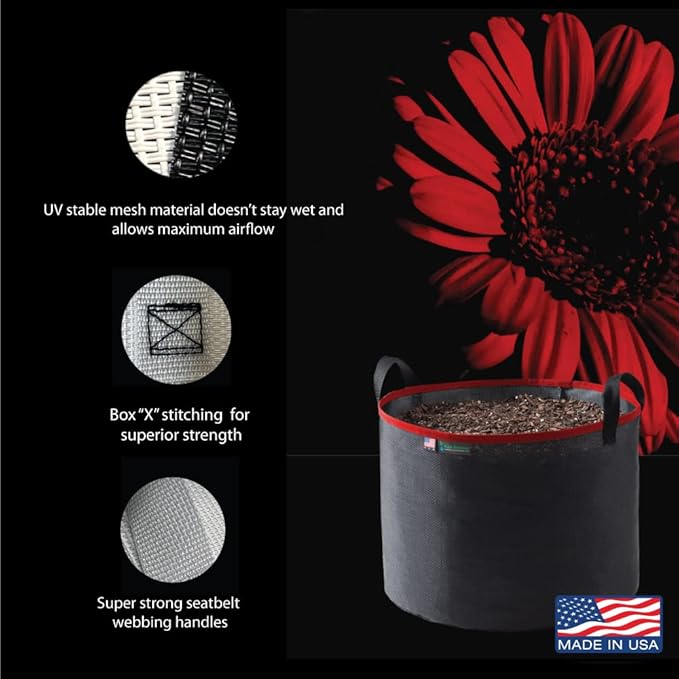 Grow Bag 5 Gallon, Planting Pots - Colorful Plant Grow Bags Pots Gardening Vegetable - Air Pruning Mesh Fabric Plant Container - (Black/Red)