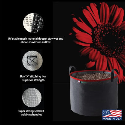 Grow Bag 5 Gallon, Planting Pots - Colorful Plant Grow Bags Pots Gardening Vegetable - Air Pruning Mesh Fabric Plant Container - (Black/Red)