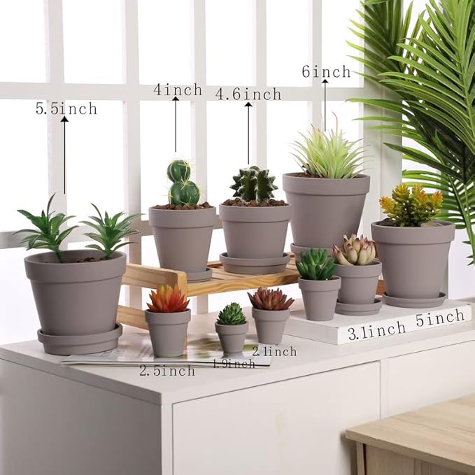 Yishang 12-Pack Grey Terra Cotta Pots with Saucer, 3-Inch, Great for Indoor Plants, Crafts, Wedding Favors