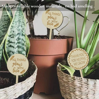 Plant Labels All Things Grow with Love Tags Thank You for Helping Me Grow Plant Markers,Round Plant Stakes Labels Wooden Succulent Tag for Seed Flowers Garden Potted Plants,30 Pack