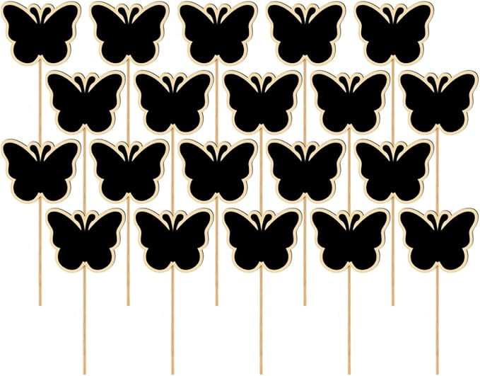 ARTIBETTER Mini Chalkboard Toppers 20 Pcs Butterfly Garden Plant Labels Creative Message Board Signs for Wedding Party Floral Decorations 6.85X3.14 Inches