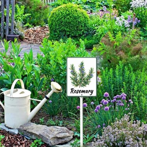 FemiaD Plant Label Signs Planted Herb Garden Markers Waterproof Aluminum Plant Stake Tags Rosemary Sign for Nursery Indoor Outdoor Garden Decoration 8x12inch