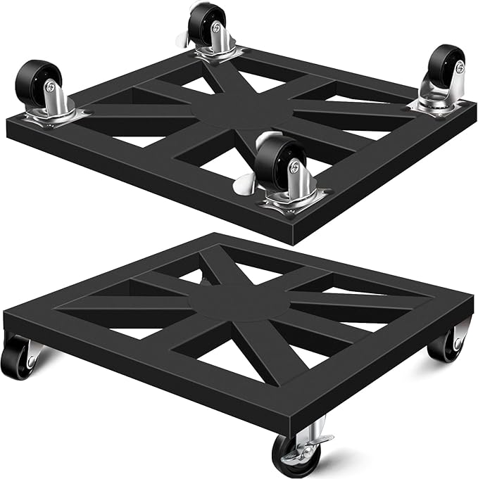 Plant Caddy with Wheels, 12'' 2 Pack Metal Rolling Plant Stand Square Plant Dolly with Iron Lockable Casters Heavy Duty Pot Mover Rollers, Holds up 400 Lbs Planter