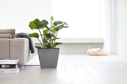 Ecopots Rotterdam Durable Modern Square Indoor/Outdoor Recycled-Based Composite Flower Planter, Grey, 15.75"