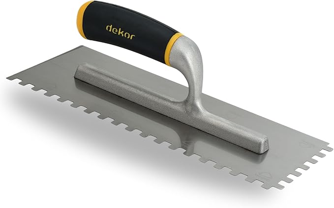 DEKOR Notched Trowel - 18" x 4.75" - Square Notch 5/16" - German Stainless Steel - Tile Tools, Concrete and Drywall Trowel, Made in Europe for DIY & PRofessional Use (Aluminum Handle)