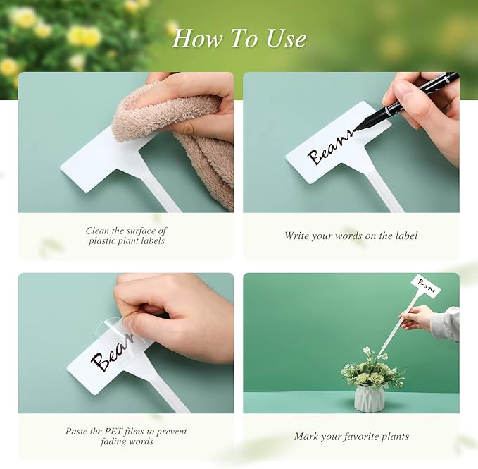 202 Pcs Large Plant Labels Kit, Include 100 Outdoor Plastic Plant T Type Tags Waterproof Reusable Plant Markers Stakes, 100 PET Films and 2 Marker Pens for Garden Herbs Flowers Pot (White, 11.8 Inch)