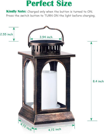 TomCare Solar Lights Flickering Flame Upgraded Metal Solar Lantern Outdoor Hanging Decorative Lanterns Heavy Duty Solar Powered Waterproof Outdoor Lighting for Patio Garden, 2 Pack (Bronze)