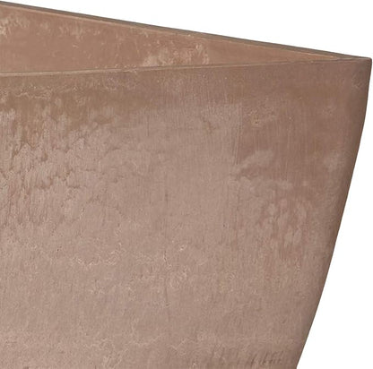 PSW Pot Collection 16x13 inch Plastic/Stone/Wood Composite Square Planter – No Drainage Hole (Drillable), Modern Indoor/Outer Pot for Flowers, Foliage, Succulents, Fairy Gardens, Taupe