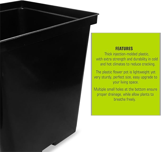 1/2 Gallon Square Nursery Pots 24PCS Black Thick Durable Plastic Flower Pots with Drainage Holes, Reusable Seedling propogation Starter Pots for Indoor Plants, Transplanting, Succulents