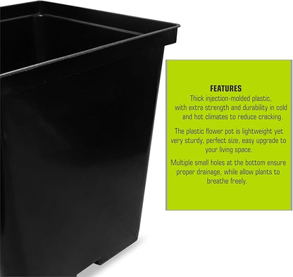 1/2 Gallon Square Nursery Pots 96PCS Black Thick Durable Plastic Flower Pots with Drainage Holes, Reusable Seedling propogation Starter Pots for Indoor Plants, Transplanting, Succulents