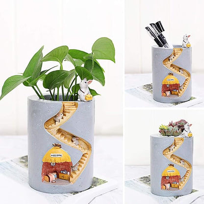 Segreto Creative Plants Pot Flower Pots Resin Planters Vase Home Decor for Succulents,Flower,Cactus,Gardening Decoration, Indoor, Grey,5.5 * 4.3 in