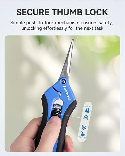 Fondwell 6.5" Gardening Scissors Trimming Shears: 2 Pack of Trimming Scissors for Buds - Comfortable Hand Pruners with Curved Blades