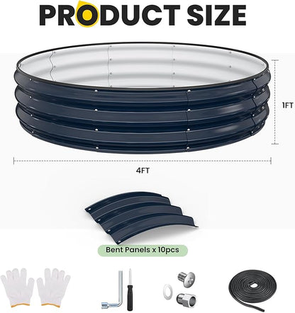 Galvanized Raised Garden Bed, 4x4x1 FT Round Raised Garden Bed for Gardening, Large Metal Planter Box for Vegetables Flower Herb(Midnight Gray)