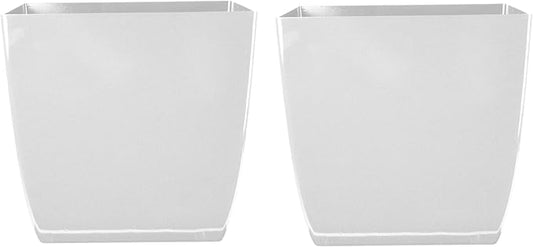 The HC Companies Aria Self Watering Square Plant Pot w/Drainage - Planters for Outdoor Plants & Indoor Plants - Lightweight & UV-Resistant Plastic Pots for Plants (8" Glossy White, Pack of 2)