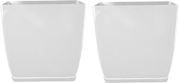 The HC Companies Aria Self Watering Square Plant Pot w/Drainage - Planters for Outdoor Plants & Indoor Plants - Lightweight & UV-Resistant Plastic Pots for Plants (6" Glossy White, Pack of 2)