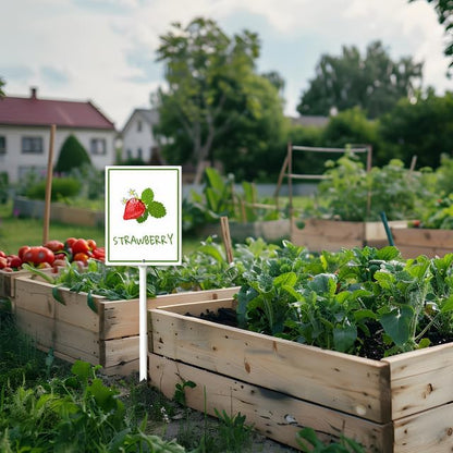 Strawberry Marker Yard Sign with Stakes 8in×12in, Sturdy Aluminum Yard Signs, Plant Markers for Vegetable Flowers Plants, Plant Labels Sign, Outdoor Garden Stakes Supplies for Plant