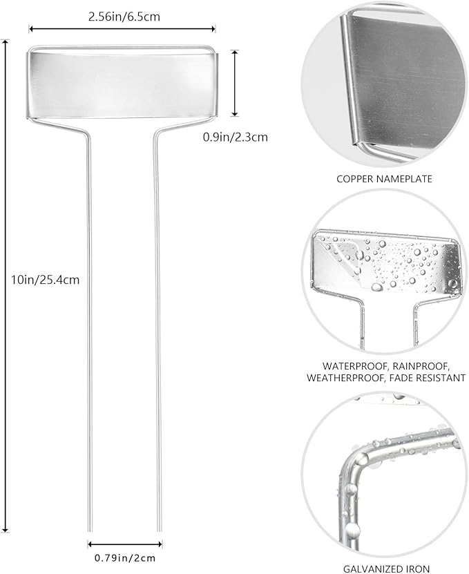 25PCS Zinc Metal Plant Tags Plant Labels with 50Pcs Labels, Rainproof PET Film & Permanent Pen, 10" Weatherproof Banner Garden Markers, Marking Protection Seedling Signs Nursery Tags