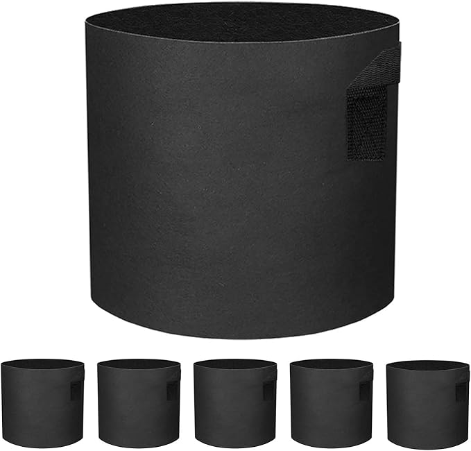 5 Pack 3 Gallon Grow Bags - Black Breathable Fabric Pots Heavy Duty Aeration Fabric Pots Thickened Nonwoven Fabric Pots Plant Grow Bags with Handle