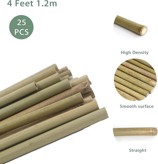 Natural Bamboo Stakes for Plants (25-Pack), 4 Feet Eco-Friendly Garden Stakes for Tomatoes, Vines, Flowers, Climbing Vines, and Outdoor Plants