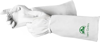 Leather Gardening Gloves for Women & Men, Long Garden Gloves, Cowhide Gauntlet Rose Pruning Thorn Resistant, Forearm Protection, Small, Natural