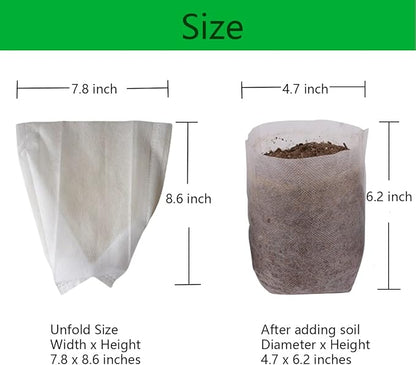 gardtree 100PCS 7.8×8.6 Inch Breathable Plant Grow Bags - Biodegradable Non-Woven Plant Nursery Bags for Seed Starting, Indoor/Outdoor Vegetables, Herbs & Flowers | Easy Transplant, Space Saving