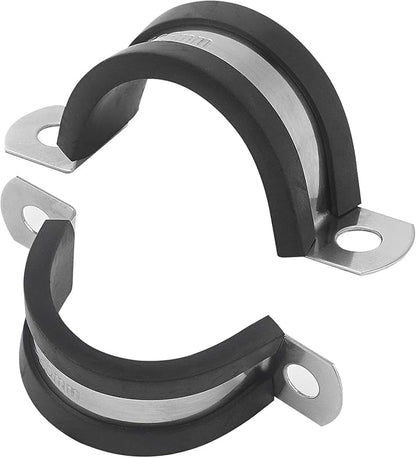 50 Pack 1 Inch Cable Clamps, 26mm Stainless Steel Rubber Coated Cushioned Insulated Cable Clamp, Black Conduit Wire Holder Strap Clips for Tube, Pipe or Wire Cord Installation