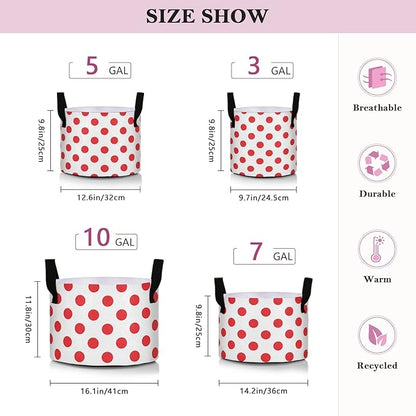 J JOYSAY Polka Dot Red White Plant Grow Bags 10 Gallon Fabric Pots Heavy Duty Thickened Fabric Plant Pots with Handles for Potato Tomato Chili Carrot