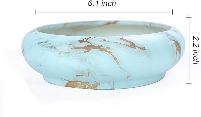 ARTKETTY Succulent Pots - 7.3 Inch Large Bonsai Pots with Drainage Tray, Ceramic Pots for Indoor Plants, Shallow Succulent Planters Marble Cactus Flower Plant Container Bowl