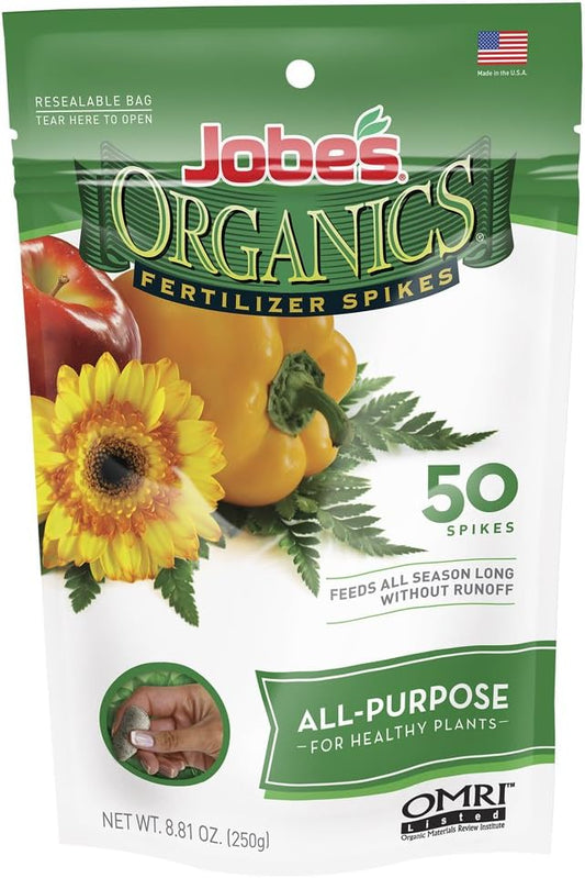 Jobe's Organics 8.81 oz. Organic All Purpose Plant Food Fertilizer Spikes with Biozome, OMRI Listed (50-Pack) 06528