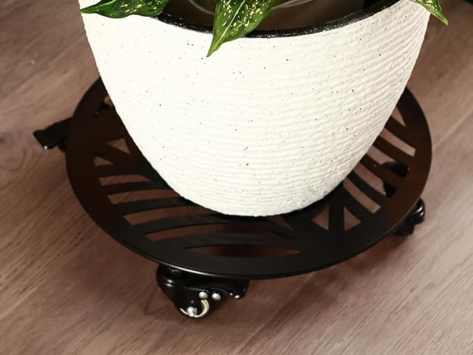 3 Packs Large Metal Plant Caddy with Wheels 13 Inches Heavy-duty Wrought Iron Rolling Plant Stands with Casters Indoor Outdoor Planter Roller Base Plant Movers Black, Strong Load Capacity