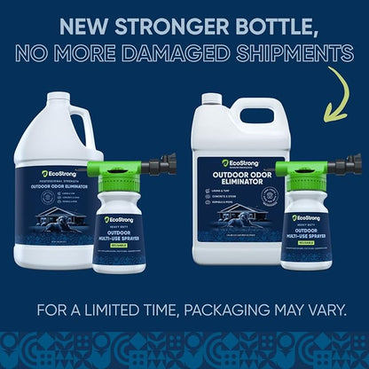 Eco Strong Outdoor Odor Eliminator | Outside Dog Urine Enzyme Cleaner – Powerful Pet, Cat, Animal Scent Deodorizer | Professional Strength for Yard, Turf, Kennels, Patios, Decks (Gallon with Sprayer)