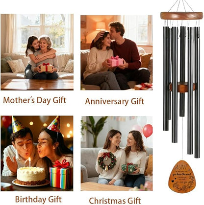 Memorial Wind Chimes for Outside, Unique Aunt Retirement Friendship Gifts for Women, Aunt Theme Wind Chime with Flowers and Heart Patterns for Home Garden Decor, Best Friend Birthday Gifts