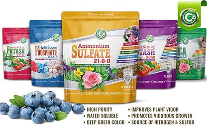 Ammonium Sulfate Fertilizer AMS 21-0-0 +24% Sulfur - Made in USA Plant Food for Indoor/Outdoor Plants & Flower Gardens - Promotes Lush Growth - Green Lawns, Fruit, Vegetables, Acid Loving Plants