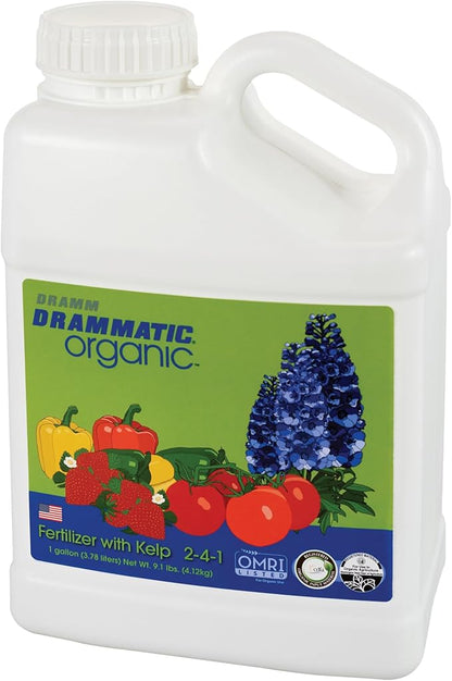 Dramm Drammatic® Organic™ Fertilizer w/Kelp 2-4-1, Hydrolyzed Liquid Fish Fertilizer, for Vegetables, Flowers, and Fruits, 1 Gallon, OMRI Listed, Vegetable, Flowers, Fruit, 1 Gallon