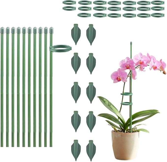 Extendable Plant Stakes, 17 Inch Plant Support Stakes with Clips, Sturdy Plant Stakes for Indoor Outdoor,Garden Sticks for Tomato,Orchid,Climbing Plants (30cm, 10Pcs)